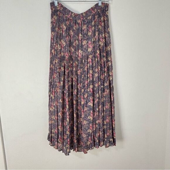 Vintage Micro Floral Pleated Maxi Skirt Small Purple Pink Boho Cottagecore Fairy - Picture 10 of 11
